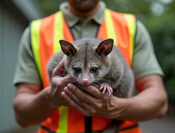 Animal handler safely recovering a deceased possum in Hopetoun